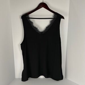Halogen Black Sleeveless Blouse With Lace Trim NWT